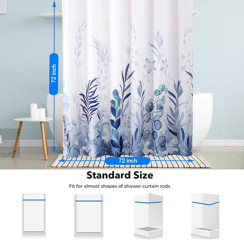 AODERTI Blue Shower Curtain with 12 Hooks, 72''x72'' Waterproof Polyester Fabric Shower Curtain for Bathroom, Heavy Weighted Hem Bathroom Curtain, Machine Washable, Quick Dry (Cornflower Blue)