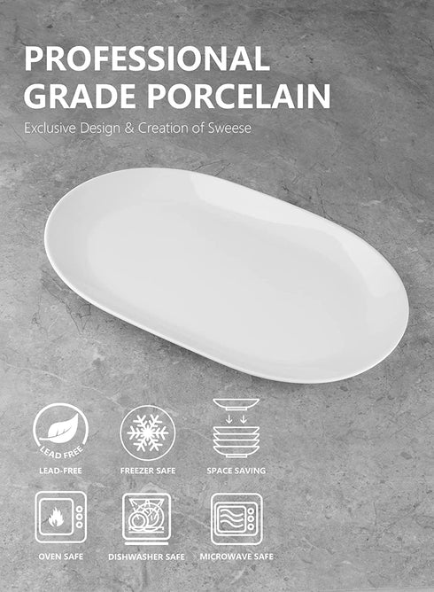 Sweese 747.101 White Serving Platters, 13.3 Inch Porcelain Serving Platters for Party, Large Oval Serving Trays Serving Plates for Fish Dish, Steak, Restaurant, Dessert Shop, Set of 2