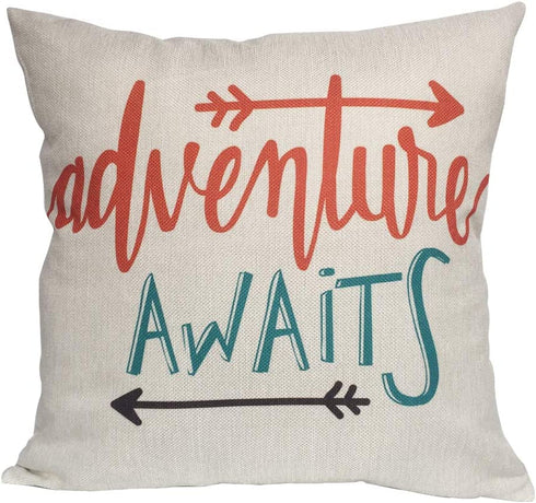 Feather Arrows Throw Pillow Case Inspirational Words Cushion Cover Home Decorative Square Pillowcases 18×18 Inch,4pack(Adventure Awaits,Dream Explore Discover, Ethnic Arrows, Feathers)