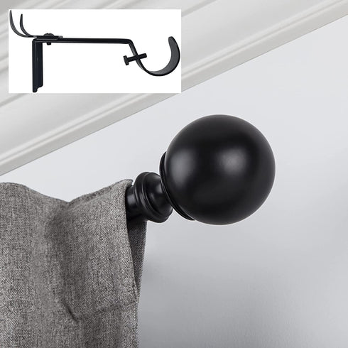 SnugSet | Ultra Sturdy Steel Rod | 4 Brackets for Additional Support | Quick Easy Install | Patented Hardware w/ No Tools Option | 1" Wide Rod | Supports Heavy Fabrics | Black Ball Finial | 72" - 144"