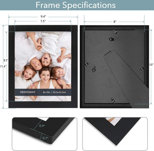 NEXHOMMY 8x10 Picture Frames Set - (2 Pack, Black) Solid Wood Photo Frame With Hanger Hooks For Wall Mount, Kickstand Easel For Table Top And High Definition Glass Display