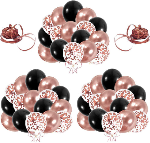 Chrome Metallic Rose Gold and Black Confetti Balloons 55 pcs 12 inch Thick Latex Balloons for Rose Gold Black Baby Bridal Shower,Women Girls Rose Gold and Black Birthday Party Decorations graduation party Supplies
