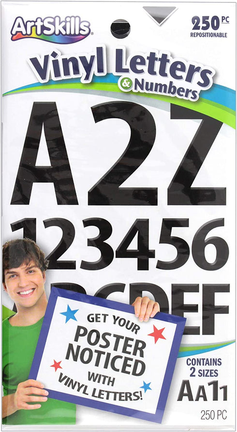 ArtSkills Black Vinyl Poster Letter and Number Stickers, 1" and 2", Assorted, 250 Pieces