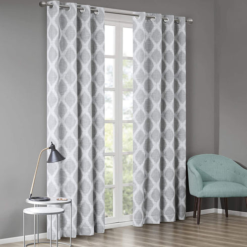 SUNSMART Blakesly Blackout Curtains Patio Window, Ikat Print, Grommet Top Living Room Decor, Thermal Insulated Light Blocking Drape for Bedroom and Apartments, 50" x 63", Grey