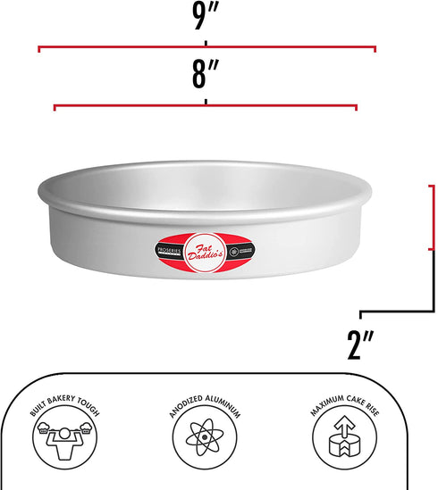 Fat Daddio's Anodized Aluminum Round Cake Pans, 2 Piece Set, 8 x 2 Inch