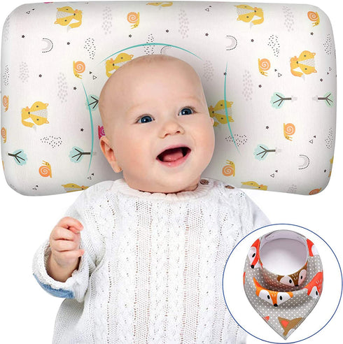Baby Pillows for Sleeping, Baby Head Shaping Pillows Prevent Flat Head Newborn Pillow, Memory Foam Toddler Pillow with Cotton Pillowcase for 3-36 Months Baby?Fox?