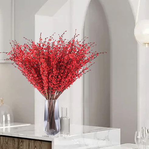 IVITA 10 Pcs 29.5œ Artificial Plants & Flowers Winter Jasmine Flowers Artificial Plant Faux Berries Fake Flower for Home Bedroom Kitchen Wedding Party Table Arrangement Decoration (Red)