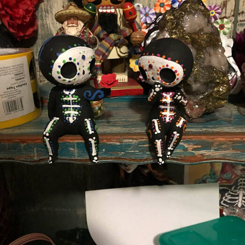 Sugar Skull Couple Statue, Sugar Skull Figurine, Resin Crafts Cute Statue Skull - Resin Skull Statue Home Decor, Adorable Skull Sculpture Memorial Statue Halloween Skull Statues Gifts (C)