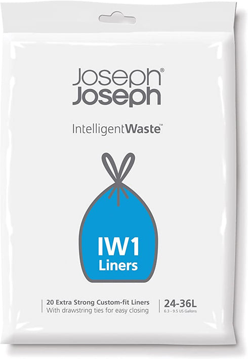 Joseph Joseph Intelligent IW1 General Waste Liners Custom Fit Bags for Totem 24 to 36 Liter/6.3 to 9.5 Gallon, 20-Pack, Black