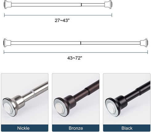 SZXIMU Spring Tension Curtain Rod 27-43 Inch, Never Rust and Non-Slip Shower Curtain Rods with Flat Top, Nickel