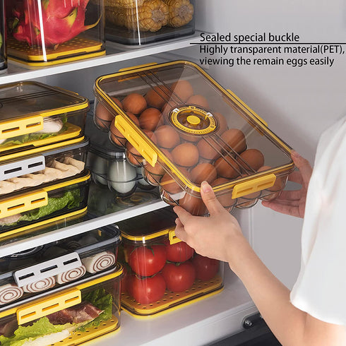 JMSWENJUAN Egg Holder|Clear Egg Tray Storage Box with Lid and special buckle,Stackable PET Plastic Refrigerator Organizer Bins,Eggs Containers 18 Egg Tray- Smoke Gray