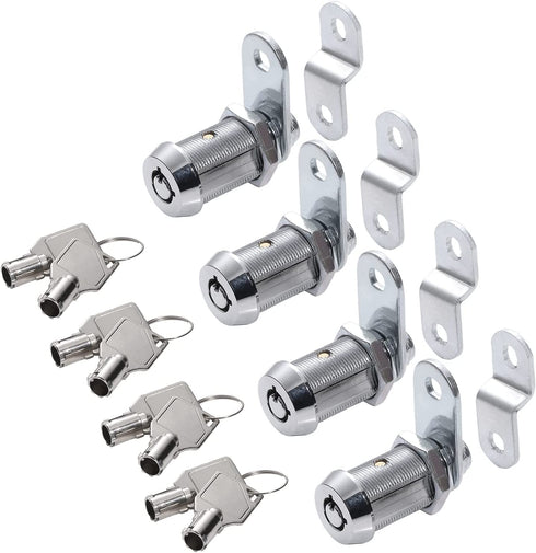 WOOCH Tubular Cam Lock Cabinet Lock,Keyed Alike Removable Key, 1-1/4" Cam and Offset Cam (1-1/8 Inch 90°, Chrome Finish, 4 Pack)