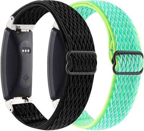 ?2Pack? Elastic Watch Band Compatible with Fitbit Inspire 2/ Inspire/Inspire HR,Woven Soft Nylon Sport Breathable Wristband Replacement Women Men for Fitbit Inspire (Green-Black)