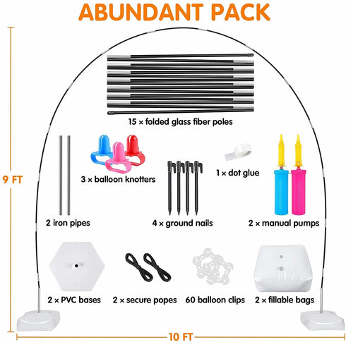 Balloon Arch Kit with Base Adjustable Balloon Arch Stand Kit for Outdoors, 60Pcs Balloon Clips, Pump, 9Ft Tall Balloon Arch Holder for Birthday Wedding Baby Shower Party Decorations