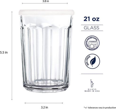 Luminarc Working 21-Ounce Storage Jar/Cooler with Lids, Set of 4 Tumbler Glasses, Clear