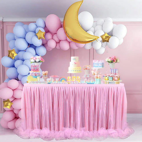 Pink Tutu Table Skirt 6ft Tutu Tablecloths for Parties Tulle Table Skirt for Rectangle Tables Skirt for Birthday Party Wedding Princess Baby Shower Tablecloth Cake Dessert Banquet Table Decorations