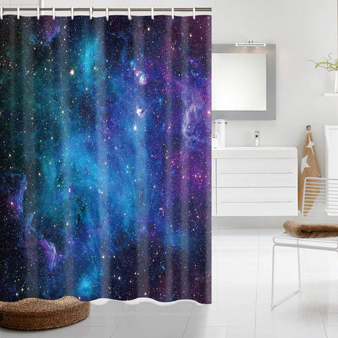 Starry Space Decorations Shower Curtain Blue Galaxy Shower Curtain Nebula Waterproof Bathtub Sets Polyester Fabric for Bath Room Curtain Decor with Hooks(59" W×70" H)