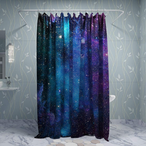 Starry Space Decorations Shower Curtain Blue Galaxy Shower Curtain Nebula Waterproof Bathtub Sets Polyester Fabric for Bath Room Curtain Decor with Hooks(59" W×70" H)