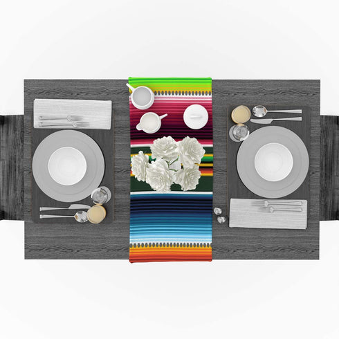 TrendyChic Mexican Serape Table Runner 13x70Inches Burlap Linen Tablerunner Easy to Clean Farmhouse Kitchen Table Runners for Patios Family Dinner Office Table Colorful Stripes