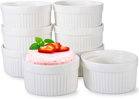 Ramekin Bowls 8OZ,WERTIOO 8 PCS Bakeware Set for Baking and Cooking, Oven Safe Sleek Porcelain Colorful Ramikins for Pudding, Creme Brulee, Custard Cups and Souffle Small instant table tray