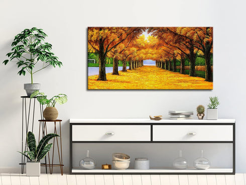 Pyradecor Large Orange Trees Giclee Canvas Prints Wall Art Paintings Pictures for Living Room Bedroom Home Office Decor - Far Seeing Modern Stretched and Framed Autumn Forest Landscape Artwork
