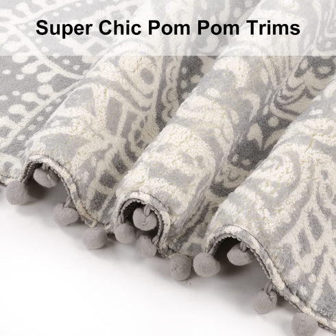 Uphome Small Boho Bathroom Rugs 18" x 25" Grey Mandala Bath Mat with Pom Pom Fringe Cute Farmhouse Bohemian Bath Rug Soft Non-Slip Washable Shower Mat for Bathtub Sink Powder Room