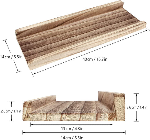Badiano Set of 2 Wall Mounted Wooden Floating Shelves, 17 inches Wood Picture Ledge Shelf with Lip, Photo Display Storage for Bathroom, Living Room, Bedroom, Kitchen,and Office (Brown)