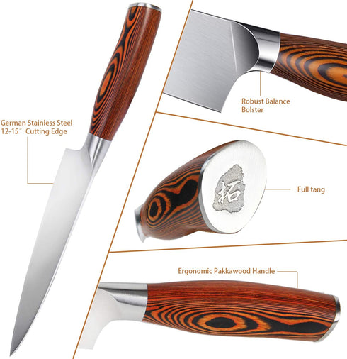 TUO Chef Knife- Kitchen Chef s Knife - High Carbon German Stainless Steel Cutlery - Rust Resistant - Pakkawood Handle - Luxurious Gift Box Included - 7 - Fiery Phoenix Series