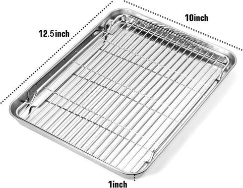 Bastwe Baking Sheet and Cooling Rack Set, Stainless Steel Commercial Grade Cookie Sheet and Rack Set, 12.5 x 10 x 1 inch, Healthy & Nontoxic & Rustproof & Easy Clean & Dishwasher Safe