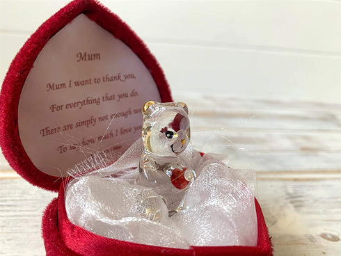 Glass Bear in Love Heart Shaped Box for a Much Loved Mum Thank You Mum