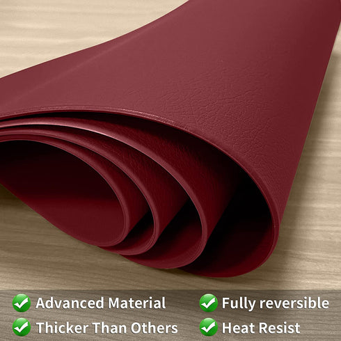 Herda Round Placemats Set of 6 , Faux Leather Placemats , Wipeable Washable Placemats, Heat Resist placemats for Round Table for Kitchen Dining Patio Outdoor/Indoor , Easy to Clean,Red.