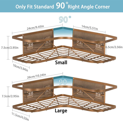 Kadolina 2 Pack Adhesive Corner Shower Caddy Shelf, Bathroom Shower Organizer Shelves, No Drilling Rustproof Wall Mounted Shower Storage Basket Shampoo Holder Organizer Shower Accessories Rack (Bronze)