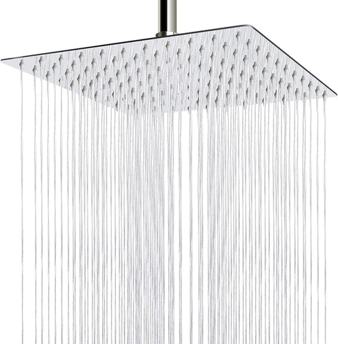 Sooreally Rain Shower Head High Pressure, 10 Inch Stainless Steel Square Rainfall Showerhead, Mirror-like, Easy Install, Swivel Spray Angle, Luxury Shower Experience, Chrome Finish