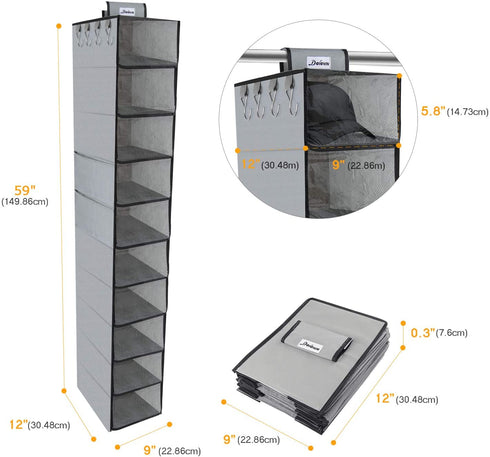DOIOWN Hanging Closet Organizer Shelves Hat Organizer Rack 10 Shelf Wardrobe Storage Shelves Baseball Cap Organizer with Cover for Closet Hat Storage
