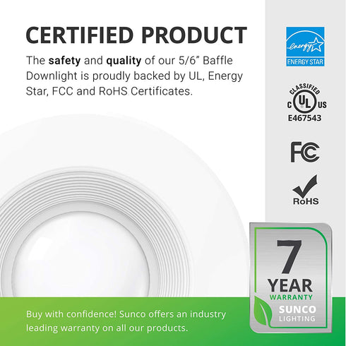 Sunco Lighting 5/6 Inch LED Can Lights Retrofit Recessed Lighting, Baffle Trim, Dimmable, 2700K Soft White, 13W=75W, 1050 LM, Damp Rated, Replacement Conversion Kit, UL Energy Star 4 Pack