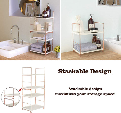 Plastic/Metal Freestanding Stackable Organizer Shelf ,Bathroom Countertop Storage Shelf Cosmetic Organizer Holder Kitchen Spice Rack ,2-Tier Standing Rack (Rose Gold)