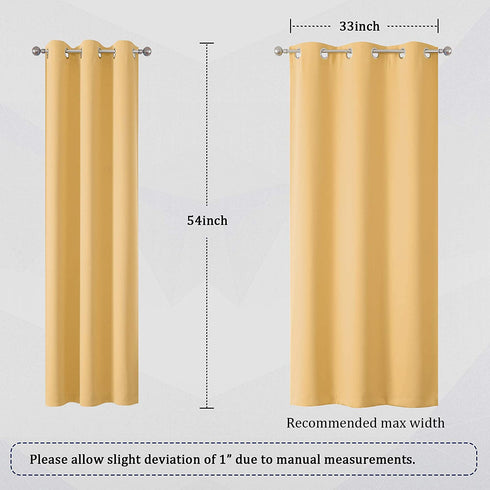 Soft Yellow Blackout Curtains for Bedroom 54 Inches Long Short Solid Room Darkening Window Drapes Thermal Insulated Curtain Panels with Grommet 38W x 54L,2 Panels Desert Mist