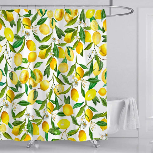 Yeacun Lemon Shower Curtain 72" x 72", Cute Shower Curtains with 12 Hooks, Waterproof Curtain for Bathroom, Fabric Bathroom Shower Curtain, Allover Fruits Shower Curtain Lemon Green Leaves