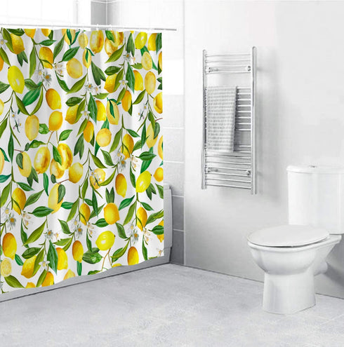 Yeacun Lemon Shower Curtain 72" x 72", Cute Shower Curtains with 12 Hooks, Waterproof Curtain for Bathroom, Fabric Bathroom Shower Curtain, Allover Fruits Shower Curtain Lemon Green Leaves