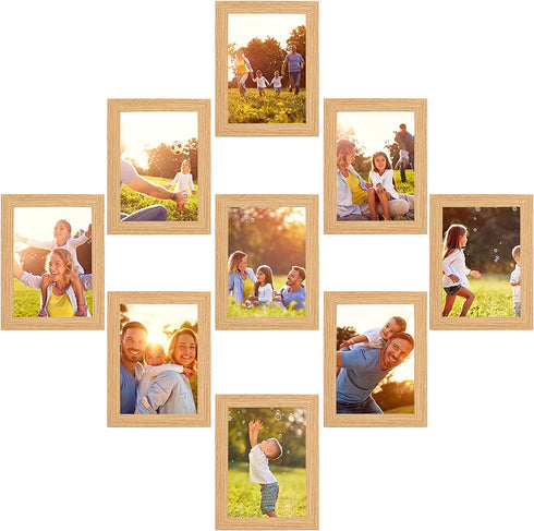 zzjdsl 5x7 picture frame collage set of 9 with Glass Front,Gallery Wall Frame Set,Home&Office Decor Wall Gallery Collage Frames?burlywood