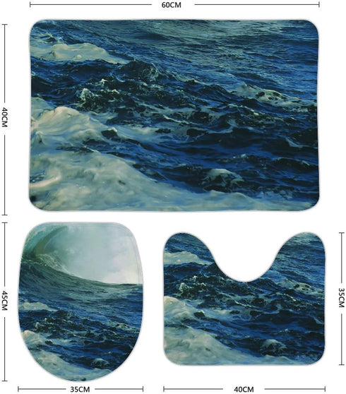 Aotenl Soft Comfort Flannel Bathroom Mats,Anti-Skid Absorbent Toilet Seat Cover Bath Mat Lid Cover,3pcs/Set Rugs-Cartoon, Ocean Mermaid, Animal Customization