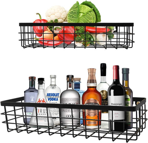 Baskets for Organizing Storage, Black Kitchen Wall Shelves, Bathroom Shelf, 2 Pack