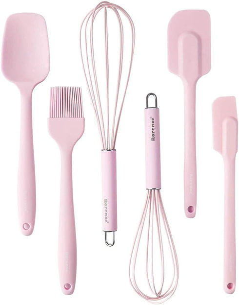 Rorence Silicone Whisk Spatula Spoonula & Brush Set of 6 - pink