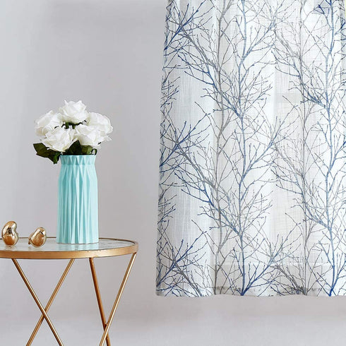 FMFUNCTEX White Valance Curtains for Windows Print Tree Branch Semi-Sheer Valance Grey/Blue,1 Panel, 50? Width x 15" Length