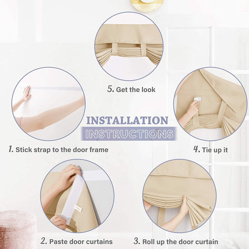RYB HOME Door Curtains Blackout - Self Stick Tie Up Shades Tricia Door Window Curtain Blinds Light Block Insulating Sidelight Curtains, W 26 x L 69 inches, 1 Panel, Biscotti Beige