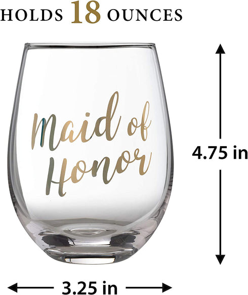 Lillian Rose Gold Maid of Honor Stemless Wine Glass, 1 Count (Pack of 1)