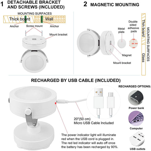 HONGUT Picture Light Rechargeable, LED Accent Lights Indoor, Wireless Puck Light with Remote, 12 Color Changing 9 LED Spotlight with 360°Rotate Light Head, Stick on Art Light for Dartboard, Painting