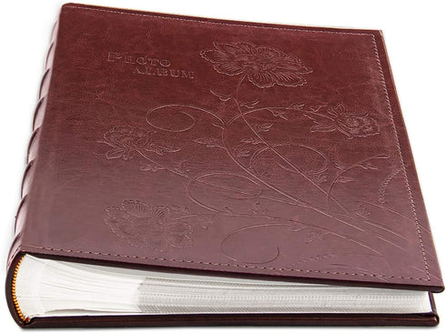 Golden State Art, Maroon Scroll Embossed Faux Leather Cover Photo Album, Holds 300 4x6 Pictures, 3 Per Page
