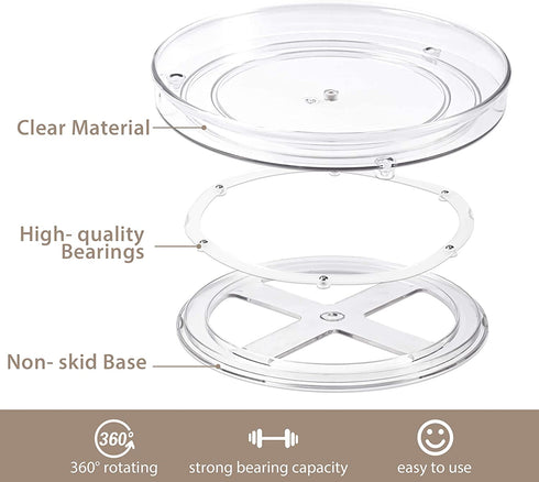 Empaxum 2 Pack Lazy Susan Cabinet Organizer 9" Clear Plastic Turntable Organizer Rotating Spice Rack Kitchen Storage Cosmetic Makeup Organizers for Pantry, Countertop, Fridge, Shelf, Vanity, Bathroom