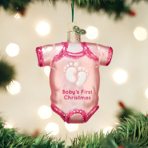 Old World Christmas Collection Glass Blown Ornaments for Christmas Tree, Pink Baby Onesie 32338